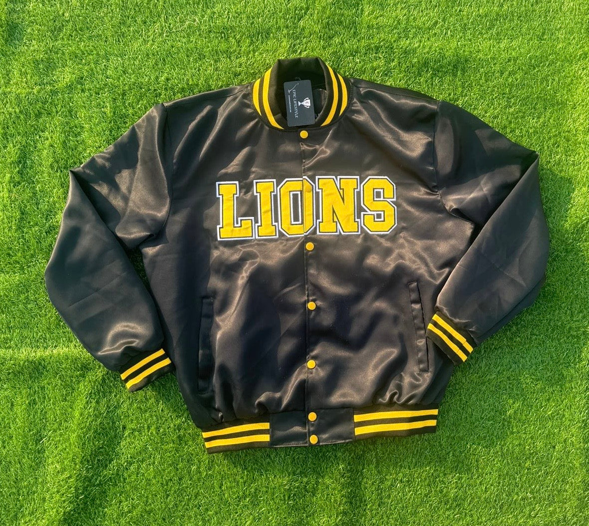 Meadowdale Lions Satin Bomber Jacket - BLACK