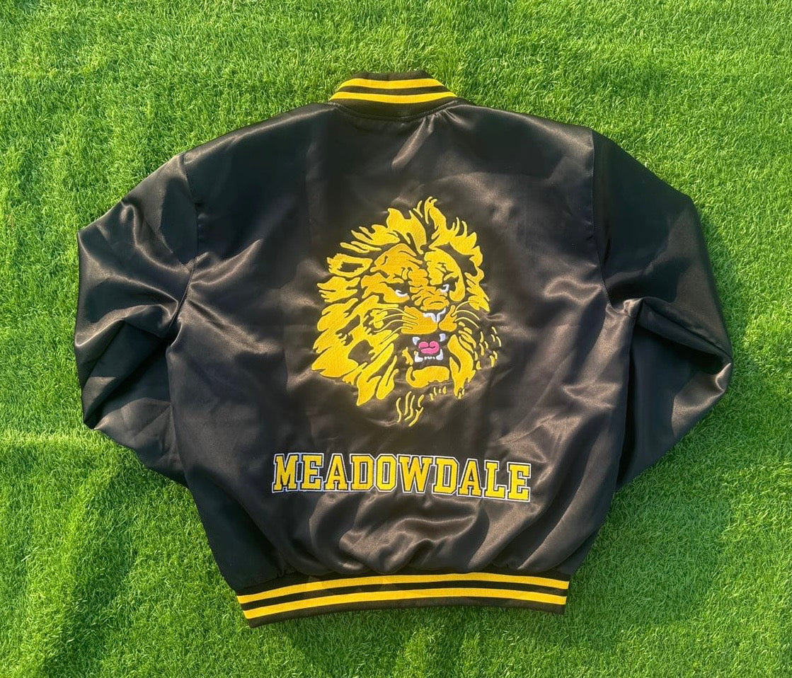 Meadowdale Lions Satin Bomber Jacket - BLACK